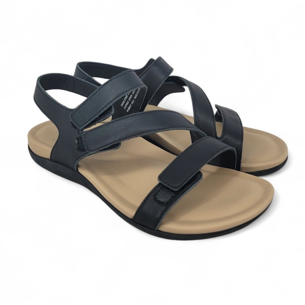 Abeo Oasis Womens 6 Black Leather Comfort Walking Sandals‎ Orthotic Strap